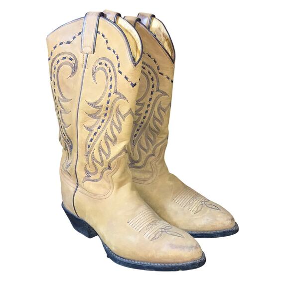 Tony Lama Cowboy Boots Womens 8 D Buckskin Tan TM 2001 Sharp Toe Western Vintage - Picture 1 of 13